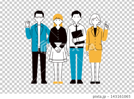 A set of simple line-draw full-body vector illustrations of several young male and female employees working as a team. A set of simple line-draw full-body vector illustrations of several young male and female employees working as a team. 143161065