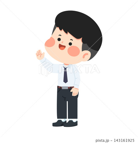 Businessman waving hello in office wear professional attire Businessman waving hello in office wear professional attire 143161925