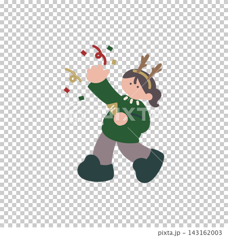 Hand-drawn vector illustration of a girl holding a Christmas cracker. Hand-drawn vector illustration of a girl holding a Christmas cracker. 143162003