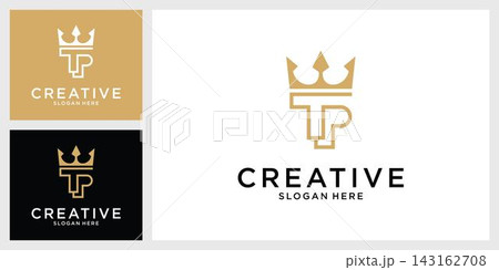 TP or PT initial letter logo design with crown icon vector. 143162708