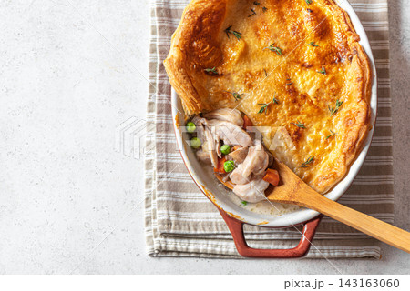 Chicken pot pie, Creamy chicken pie with puff pastry Chicken pot pie, Creamy chicken pie with puff pastry 143163060