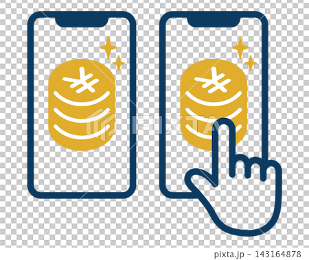行動支付與日圓硬幣輕觸圖示 - 行動貨幣插圖素材 143164878
