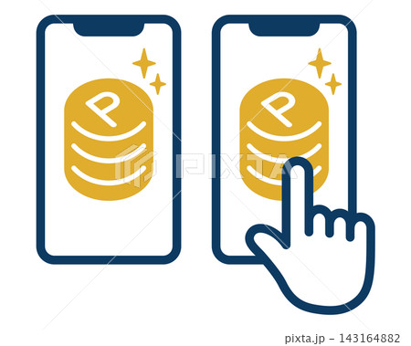 スマホ決済とポイントコインタップアイコン ポイント還元イラスト素材 スマホ決済とポイントコインタップアイコン ポイント還元イラスト素材 143164882