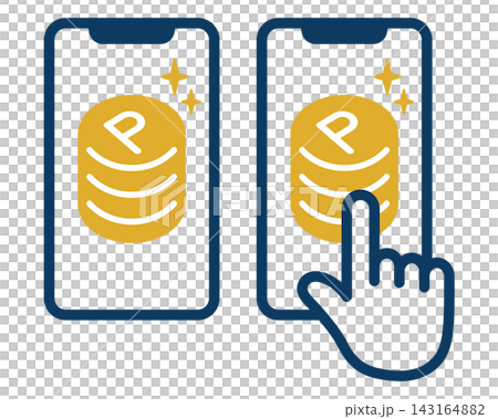 スマホ決済とポイントコインタップアイコン ポイント還元イラスト素材 スマホ決済とポイントコインタップアイコン ポイント還元イラスト素材 143164882