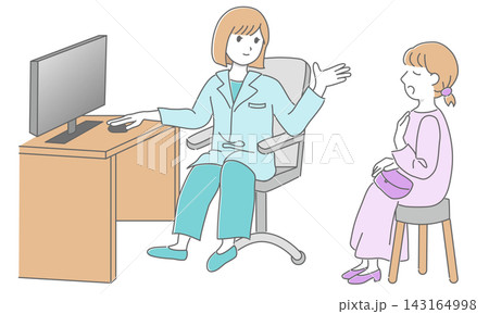 更年期障害の悩みを女医に相談して安心する中年女性のイラスト 143164998