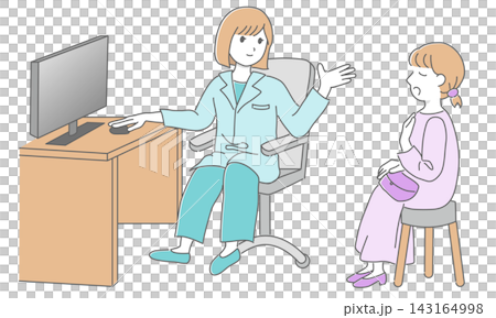 更年期障害の悩みを女医に相談して安心する中年女性のイラスト 143164998