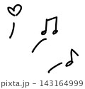 手書き風のシンプルな音符とハートのアイコン・イラスト素材セット 143164999
