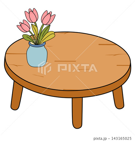 Wooden coffee table with flower vase home interior furniture element sticker print visual graphic clipart artwork design icon illustration Wooden coffee table with flower vase home interior furniture element sticker print visual graphic clipart artwork design icon illustration 143165025