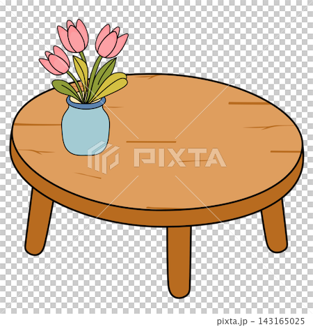 Wooden coffee table with flower vase home interior furniture element sticker print visual graphic clipart artwork design icon illustration Wooden coffee table with flower vase home interior furniture element sticker print visual graphic clipart artwork design icon illustration 143165025
