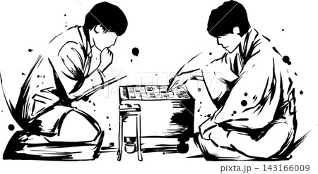 将棋の対局の墨絵イラスト 143166009