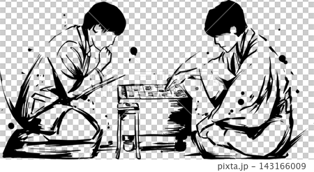 将棋の対局の墨絵イラスト 143166009