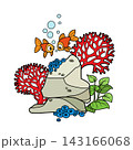 Corals, sea sponges and algae grow on a stone nearby fish swim  color variation for coloring page 143166068