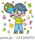 Cute cartoon boy holding the globe color variation for coloring page on a white background 143166070