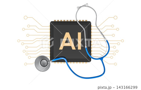 AI chip with stethoscope, artificial intelligence in healthcare concept. 3D rendering 143166299