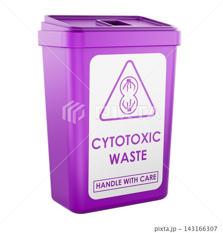 Cytotoxic waste container, chemotherapy and hazardous medical waste disposal. 3D rendering 143166307