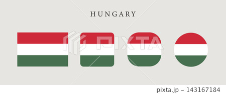 Hungary national flag set in original proportion and different shapes styles. Official Hungarian symbol vector collection Hungary national flag set in original proportion and different shapes styles. Official Hungarian symbol vector collection 143167184