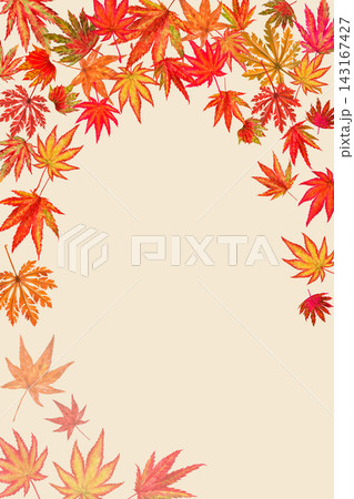 Vertical watercolor Asian maple leaf frame and side border in warm autumn colors. Botanical design for invitations, menus, posters, stationery, cards, labels and seasonal templates Vertical watercolor Asian maple leaf frame and side border in warm autumn colors. Botanical design for invitations, menus, posters, stationery, cards, labels and seasonal templates 143167427