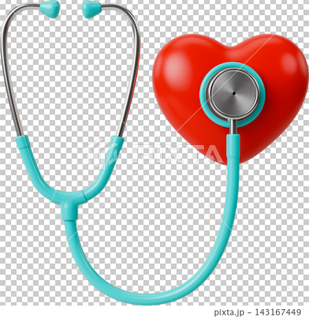 Turquoise Stethoscope And Heart 3D Render Transparent Png Illustration 143167449
