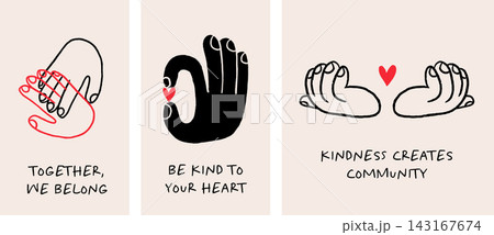 Minimalist kindness, belonging and community posters collection with expressive hand gestures and Minimalist kindness, belonging and community posters collection with expressive hand gestures and 143167674