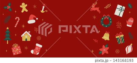 クリスマス小物のバナー背景_赤_ベクターイラスト クリスマス小物のバナー背景_赤_ベクターイラスト 143168193
