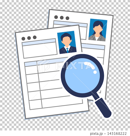 Illustration of searching for a resume with a magnifying glass | Talent search, recruitment, document screening, job postings Illustration of searching for a resume with a magnifying glass | Talent search, recruitment, document screening, job postings 143168222
