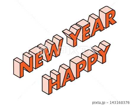 アイソメトリックデザインの立体HAPPY NEW YEARロゴ　赤 143168376