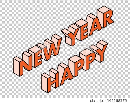 アイソメトリックデザインの立体HAPPY NEW YEARロゴ　赤 143168376