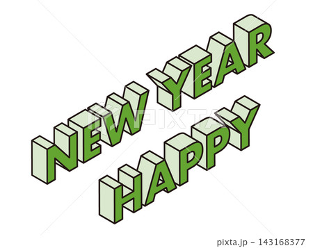 アイソメトリックデザインの立体HAPPY NEW YEARロゴ 緑 アイソメトリックデザインの立体HAPPY NEW YEARロゴ 緑 143168377