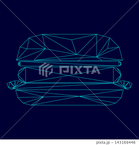 Burger in low poly triangulation triangulated polygonal electric cyan blue vibrant aqua neon color vector illustration image outline contour line 143168446