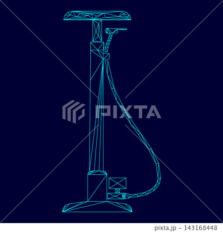 Bicycle pump in low poly triangulation triangulated polygonal electric cyan blue vibrant aqua neon color vector illustration image outline contour line 143168448