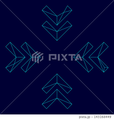 Aim or target from the arrows in low poly triangulation triangulated polygonal electric cyan blue vibrant aqua neon color vector illustration image outline contour line 143168449