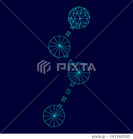 Route in low poly triangulation triangulated polygonal electric cyan blue vibrant aqua neon color vector illustration image outline contour line 143168500