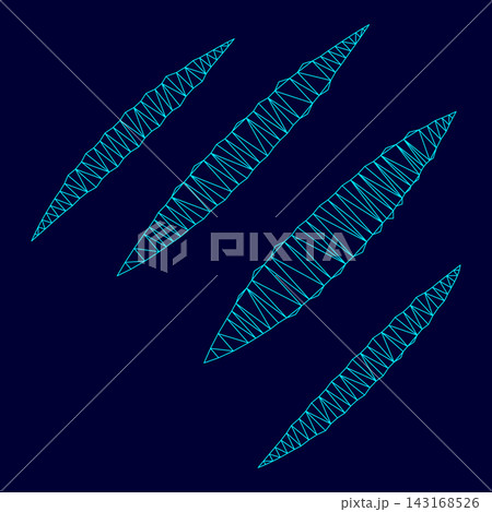 Trail of claws in low poly triangulation triangulated polygonal electric cyan blue vibrant aqua neon color vector illustration image outline contour line 143168526