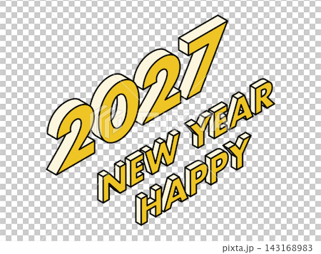 等距設計 3D 新年快樂 2027 標誌(黃色) 等距設計 3D 新年快樂 2027 標誌(黃色) 143168983