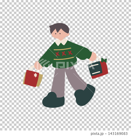 Hand-drawn vector illustration of a man doing Christmas shopping. 143169083