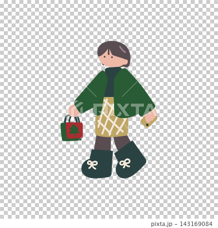 クリスマス買い物をする女性人物手描きベクターイラスト クリスマス買い物をする女性人物手描きベクターイラスト 143169084