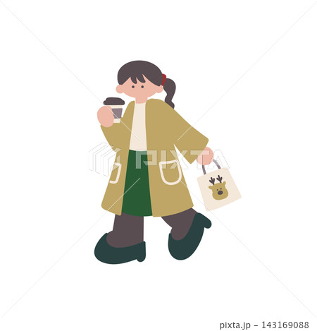 クリスマス歩く女性人物手描きベクターイラスト クリスマス歩く女性人物手描きベクターイラスト 143169088