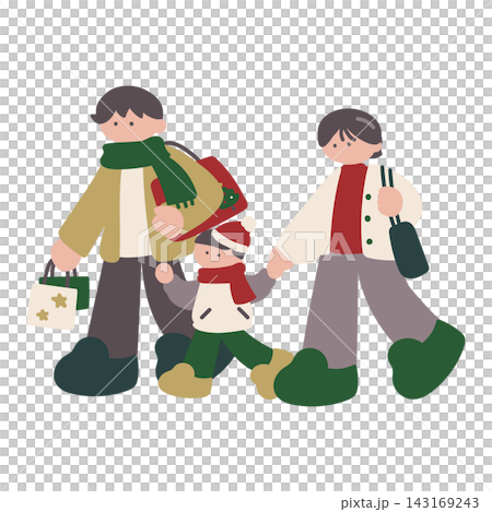 Hand-drawn vector illustration of a family shopping for Christmas. Hand-drawn vector illustration of a family shopping for Christmas. 143169243