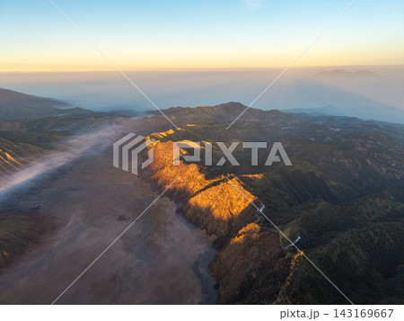 Aerial Bromo Volcano Landscape at Golden Sunrise Aerial Bromo Volcano Landscape at Golden Sunrise 143169667