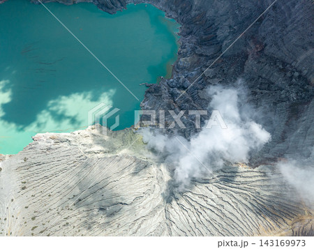 Aerial Panorama of Mount Ijen Crater Lake and Volcanic Terrain Aerial Panorama of Mount Ijen Crater Lake and Volcanic Terrain 143169973