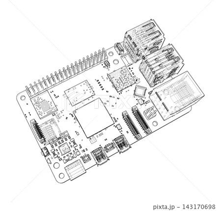 circuit board wireframe illustration. Vector circuit board wireframe illustration. Vector 143170698