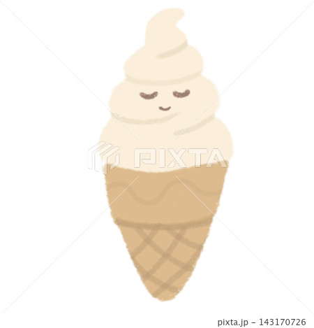 Smiling soft serve ice cream cone sweet frozen dessert mascot element sticker print visual graphic clipart artwork design icon illustration 143170726