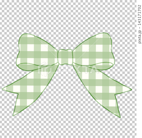 Pastel green gingham ribbon bow check fabric tie element sticker print visual graphic clipart artwork design icon illustration 143171702