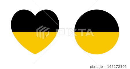 Civil circle, heart flag Baden-Wurttemberg province Germany. Province of Germany Baden-Wurttemberg flag heart, round badge, icon, sticker set. Flag region Baden-Wurttemberg banner. 143172593