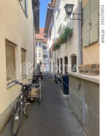 Old town pedestrian street view with traditional architecture in Mittenwald, Bavaria, Germany Old town pedestrian street view with traditional architecture in Mittenwald, Bavaria, Germany 143173051