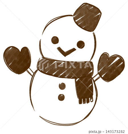冬　マフラーを巻く雪だるまの手描き風線画イラスト素材 143173282