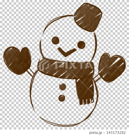 冬　マフラーを巻く雪だるまの手描き風線画イラスト素材 143173282