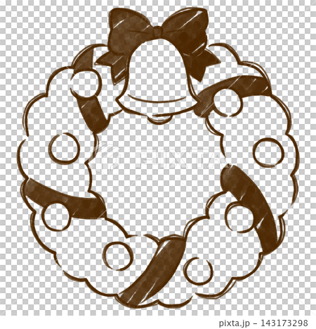 Hand-drawn style line art illustration of a Christmas wreath and bells. Hand-drawn style line art illustration of a Christmas wreath and bells. 143173298