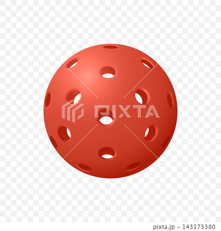 Red Pickleball Ball, 3d Vector illustration. Pickleball Ball with Round Holes. Pickleball Ball Isolated for Paddle Sports, Training, Tournament, Recreation, Fitness, Club, Court, Competition 143173380