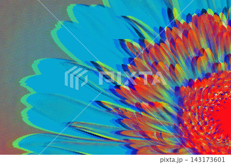 Abstract Blue and Orange CMYK Halftone Pop Art Flower Background for Festival Poster Design Abstract Blue and Orange CMYK Halftone Pop Art Flower Background for Festival Poster Design 143173601